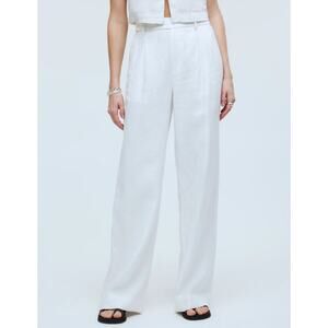 Madewell The Harlow Wide-Leg Linen Pants WMNS 12 White High Rise Breezy Trouser